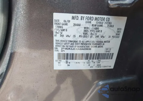 2010 Ford Edge Sel z USA, uszkodzony, nr VIN 2FMDK3JCXABA05658